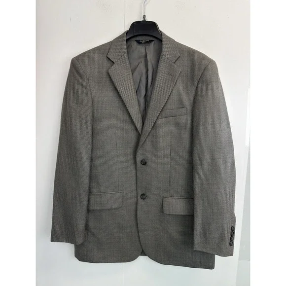 Joseph & Feiss Gold Mens 38R Blazer Houndstooth Gray 100% Wool Sport Coat Jacket