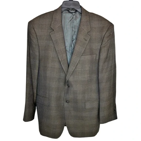Jos A Bank Wool Sport Coat 44R Brown Tan Windowpane‎ Plaid Gordon Blazer Jacket