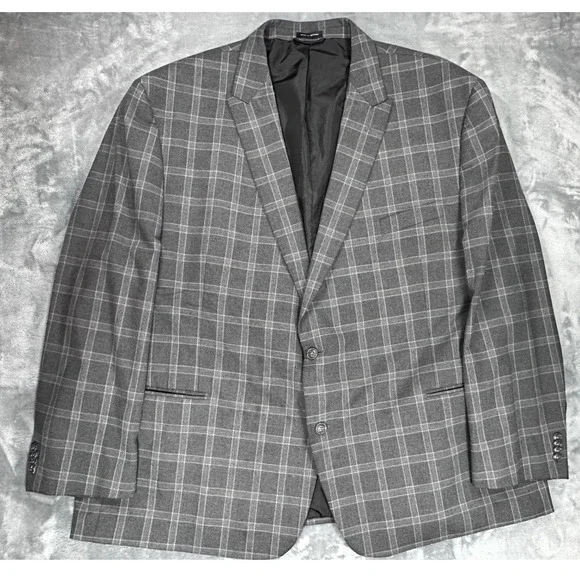 Sean John Mens Gray Plaid Two Button Blazer Sport Coat Jacket 52 Chest