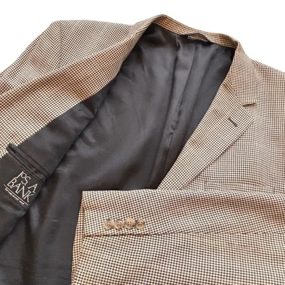 JOS. A. BANK Houndstooth Blazer 44L Brown Silk Wool Sport Jacket Preppy Classic
