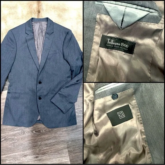 The Blk Tux 38R Tollegno 1900 Gray Suit Jacket Blazer 100% Merino Wool Italy