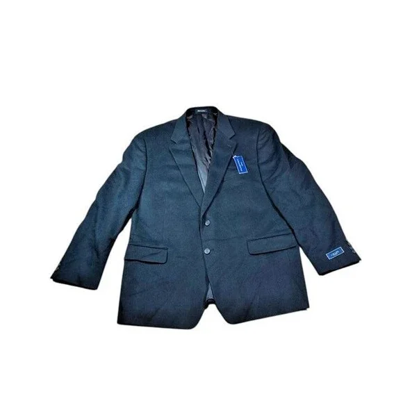 Chaps Mens SportCoat Blazer Size 48R Two Button Flannel Wool Silk Cashmere Black