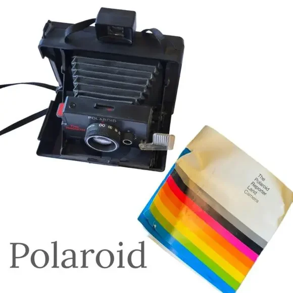 Vintage 1970s Polaroid Reporter Land Camera w/ Booklet & Case