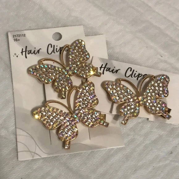Gold Crystal Butterfly Hair Clips - Set of 3