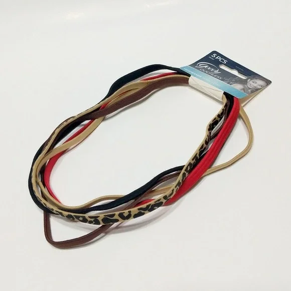 Goody Ouchless Elastic Headband 5 PCS Beige Black Brown Red Leopard Headbands