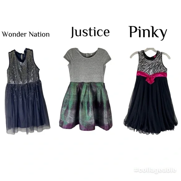 3‎ Girls Dresses XL 14-16 Wonder Nation Pinky Justice Sequins Glitter Sparkly