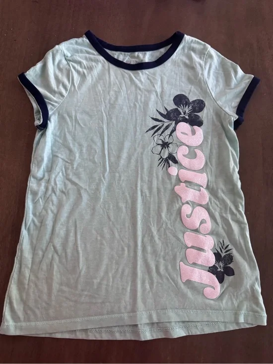 Justice Flower Hawaiian Tee Girls Size 8 - Mint With Navy