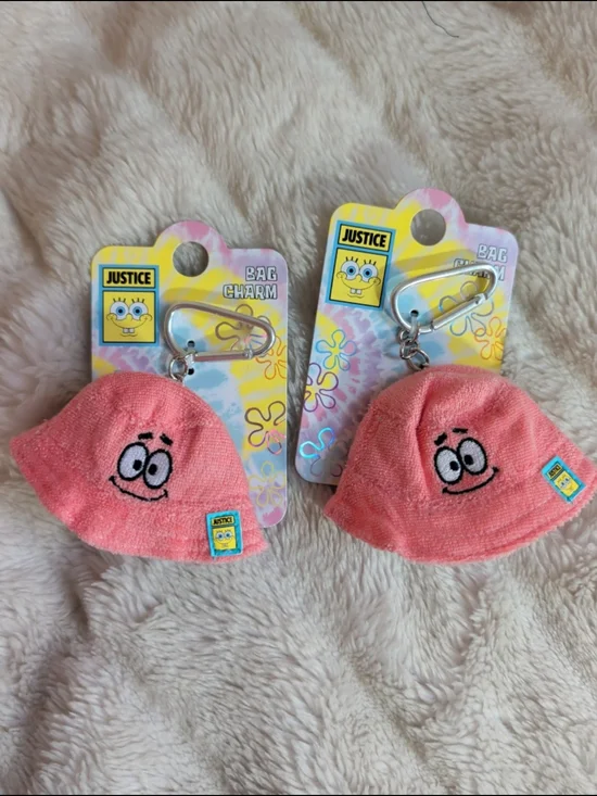 Justice Coral Pink Patrick Star Bucket Hat Bag Charms (Set of 2)