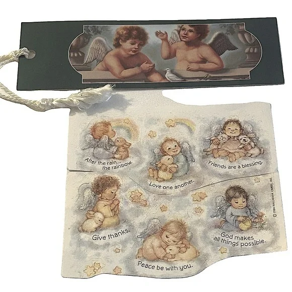 Vintage Judy Gibson Cherubs Bookmark & 1994 Cherub Stickers Collectible Set of 2