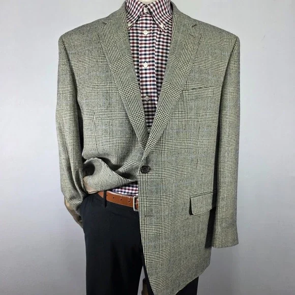 Lauren Ralph Lauren Men's Sport Coat Blazer Two Button Beige Plaid Silk Wool 48R