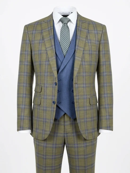🔥 VITALI 3-Piece Heritage Suit | Sage Green Plaid | Size R50 👔