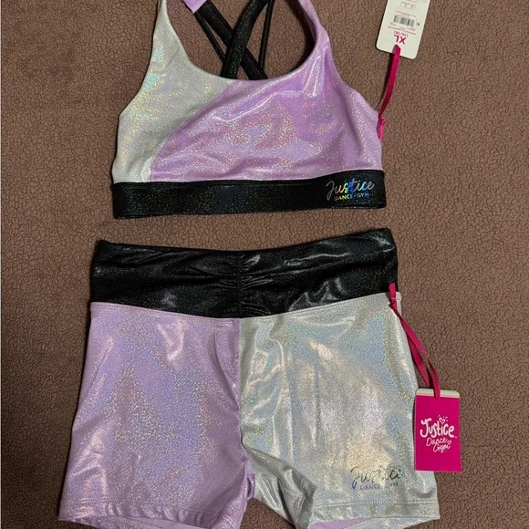 Justice Iridescent Lavender & Silver Dance Set with Black Trim