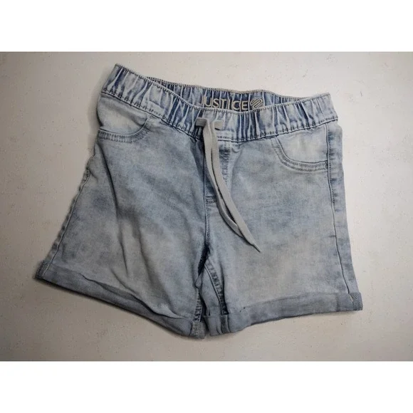 Justice Kids Girls‎ Light Wash Denim Shorts Elastic Waist Drawstring Size 12