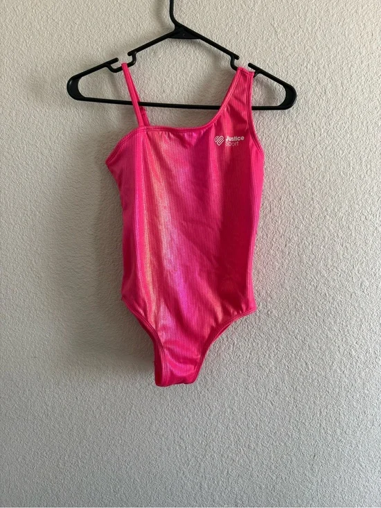 Justice Pink Asymmetrical Shine One-Piece