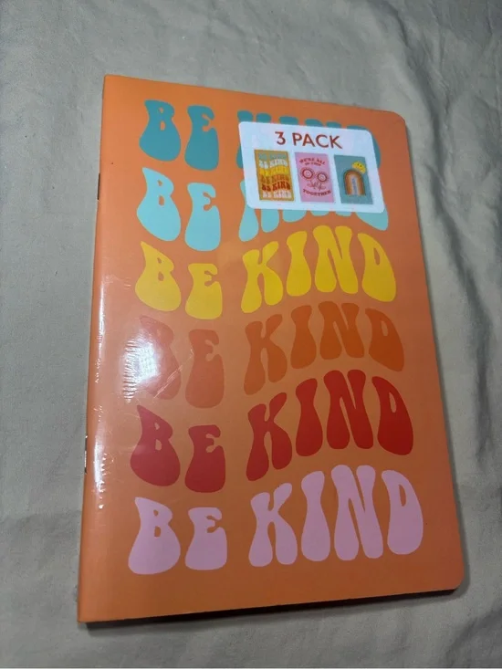 New 3 Pack Be Kind Orange Notebooks - Colorful Retro Text Cover Diary Journal