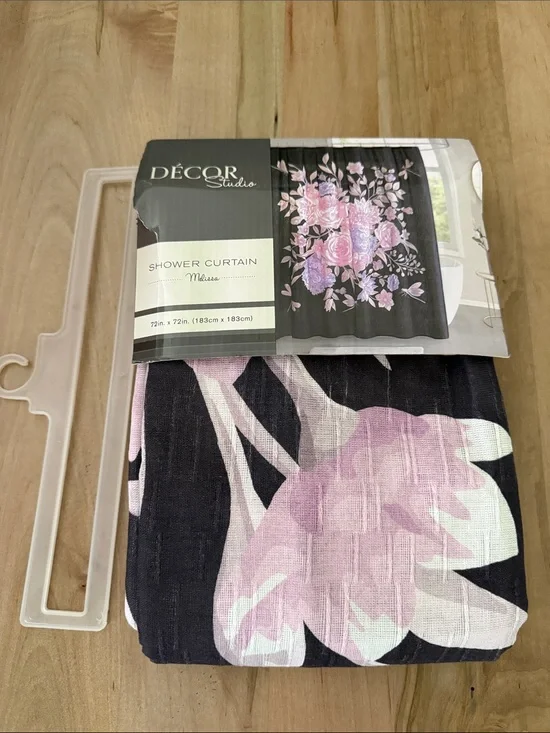 Black and Pink Floral Shower Curtain