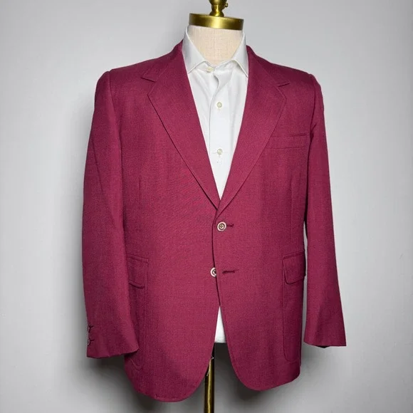 Siebler‎ Blazer Mens 40 Burgundy Solid Vintage Custom Tailored Wool Sport Coat