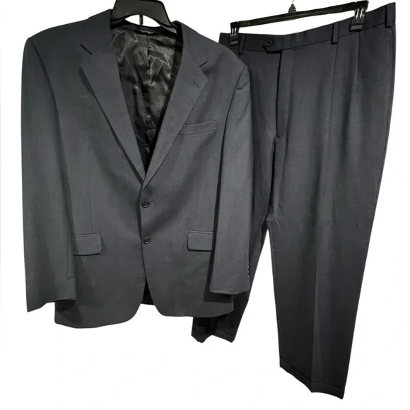 Jos. A. Bank 100% Wool Dark Navy Blue Suit 2 Button Blazer Size 44L Pants 39L