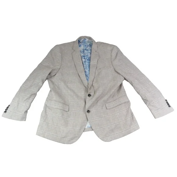 Johnny Bigg 3XL Beige Windowpane Sport Coat Blazer Floral Lined Big Tall Men Tan