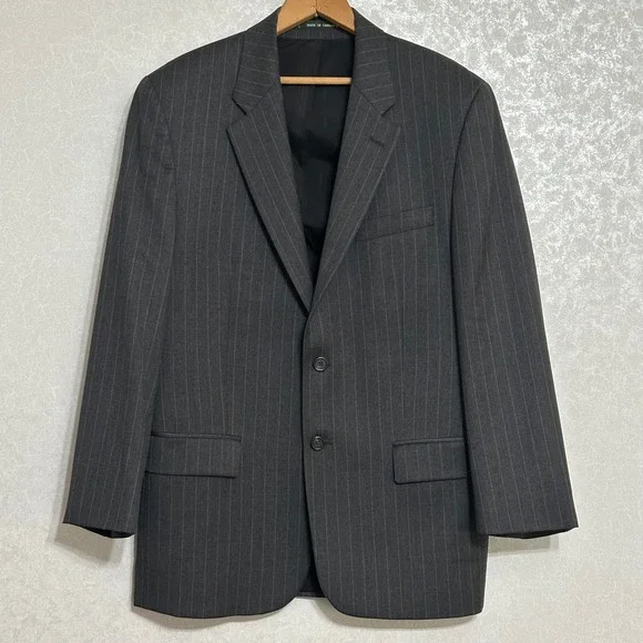 Lauren‎ Ralph Lauren Blazer Grey Pinstripe 100% Wool 3-Button Sport Coat VTG 40L