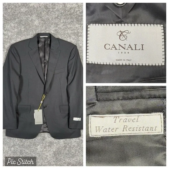 $1,545 CANALI TRAVEL WATER RESISTANT Black Wool Blazer 38 (EU 46) Tacking Stitch