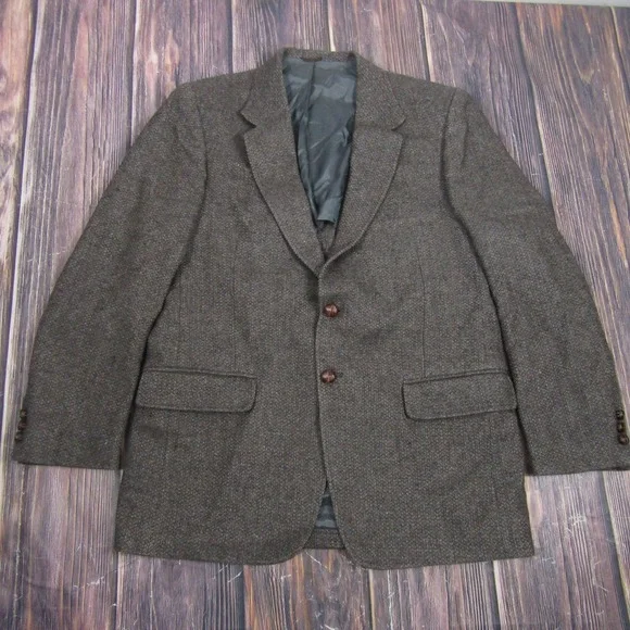 Austin Manor Mens 42 Brown Wool Herringbone Tweed Sport Coat Blazer 2 Button