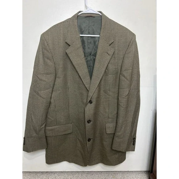 Jos A Bank Houndstooth Sport Coat Blazer Brown‎ Menswear 44L