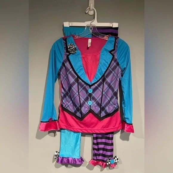 Mad Hatter Kids Size M/L Costume Wig Suspenders Alice In Wonderland Halloween