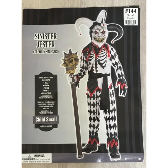 Sinister Jester Halloween Costume Boys Size Small 4-6 Harlequin 5 Piece Party