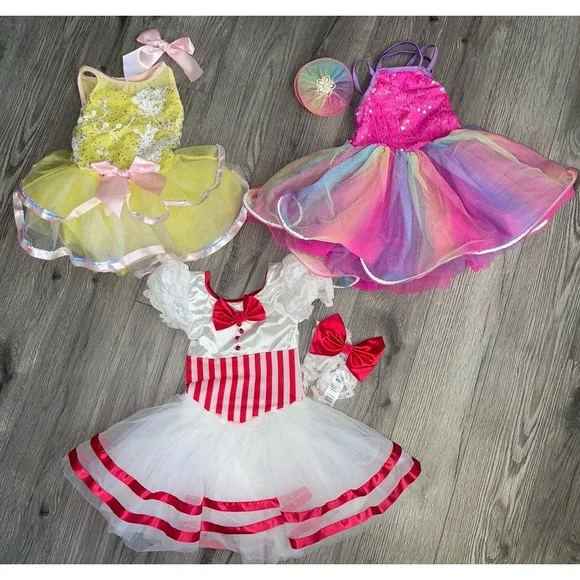 Weissman Girls Dance Dresses / Costumes & Hair Accessory Size XSC Bundle