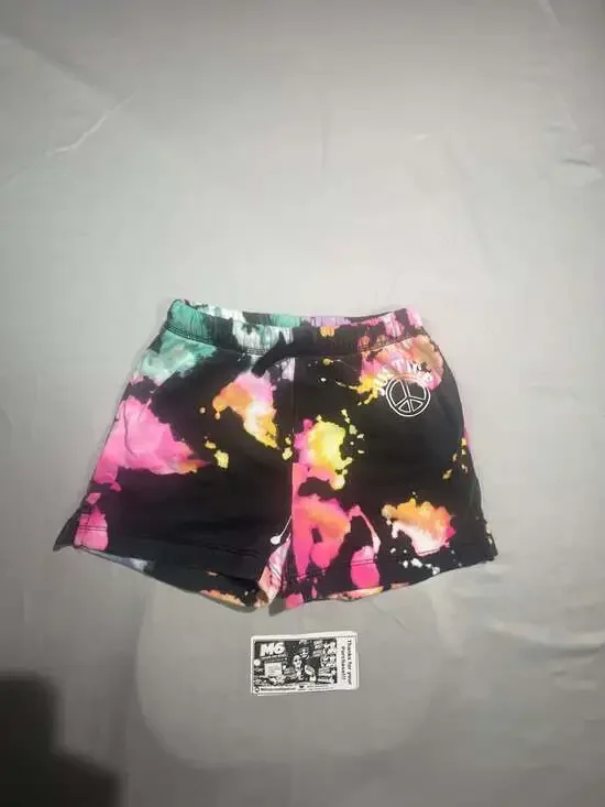 Justice Girls Multicolor Tie-Dye Fleece Shorts with Peace Sign Graphic, Size 7/8