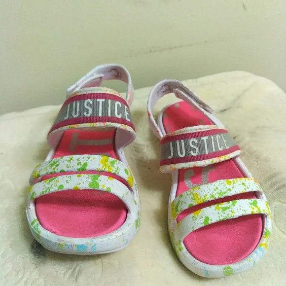 JUSTICE Kids Sandals - Pink and Green Size 13 - 7 Inches Inside