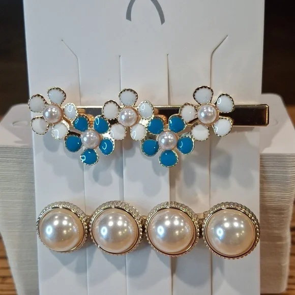 Elegant Faux Pearl & Floral Hair Clip Set