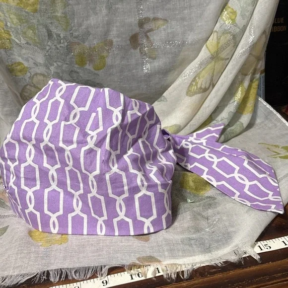 New Good Vibe Lilac and White Scarf/Headdress/Surgical Scrub Cap/ Mess Hair Day