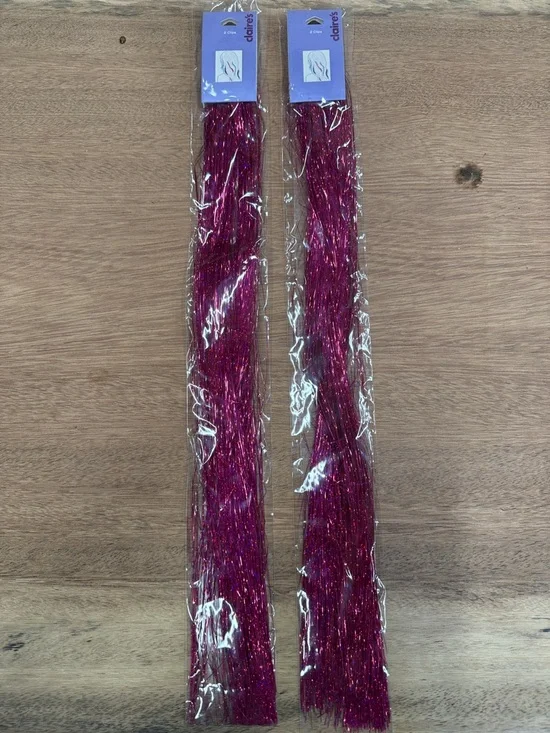 Claire's Shimmery Magenta Tinsel Hair Strands (2-pack)