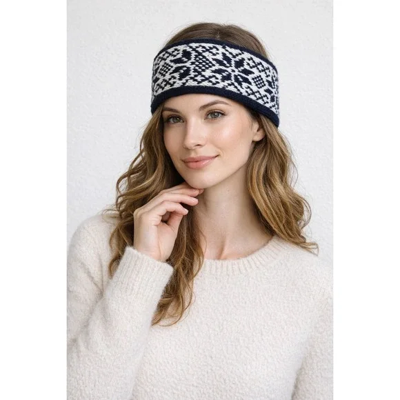 Max Hurni Eugster Trogen Vintage Wool Headband Swiss Made Navy Fair Isle Ski