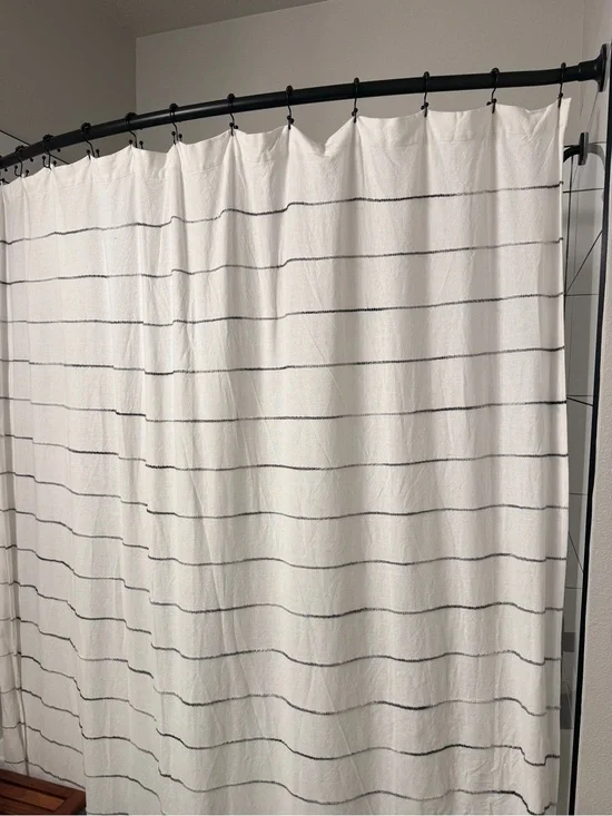Striped White and Black Shower Curtain