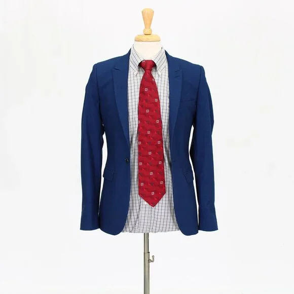 Topman 36R Blue Solid 1-Button Sport Coat Blazer Jacket O718