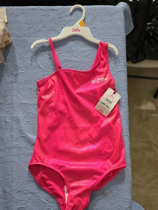 Justice Girls Bright Hot Pink One-Piece Swimsuit