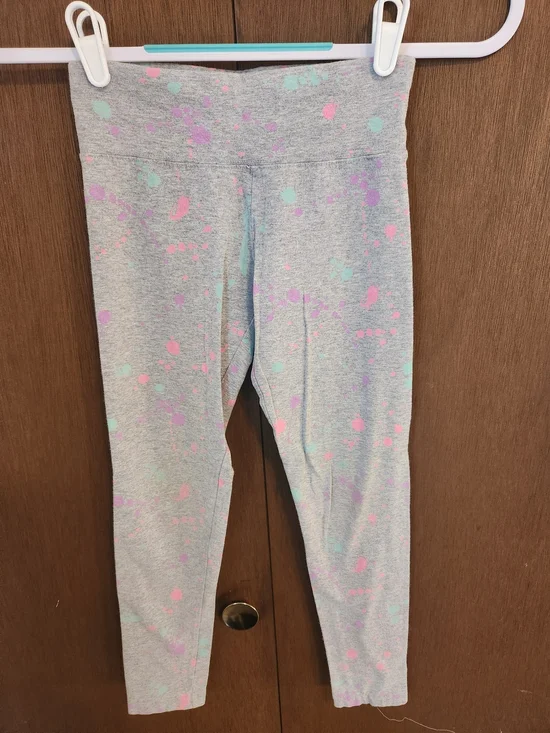 Justice Gray Leggings with Pink & Mint Paint-Splash
