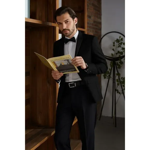 Mage Male New Slim Fit Black Satin Lapel Blazer 1 Button Double Vent Size Small