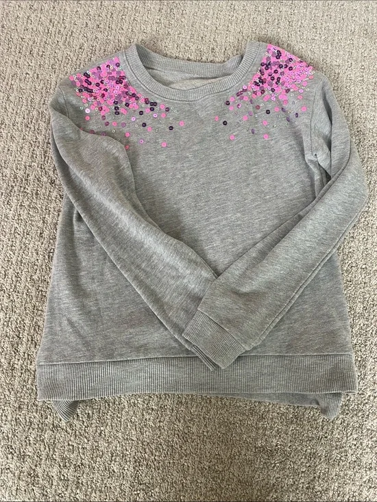 Girls Justice Gray Pullover Sweater with Pink and Purple Sequin Detail Size 12