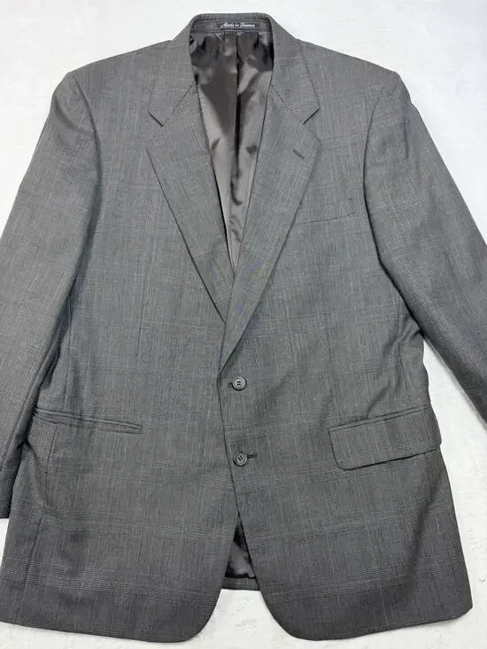 VTG Pierre Balmain Brown Window Pane 100% Natural Wool Suit 46 Long Pants 36x30