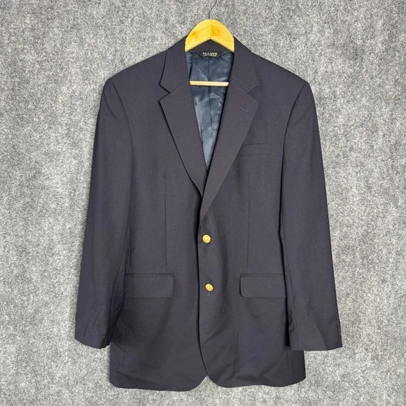 Jos A Bank Mens 41L Navy Blue Blazer Gold Two‎ Button Sport Coat Jacket Business