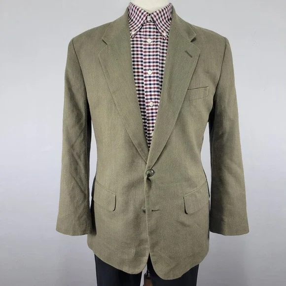 Claiborne Men's Sport Coat Blazer‎ Two Button Green Cotton Linen Blend 40R