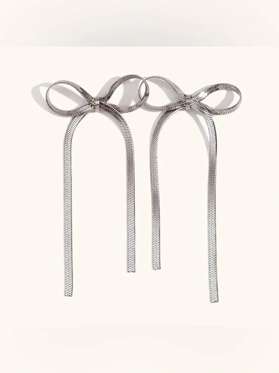 Silver Bow Drop Earrings Q1037