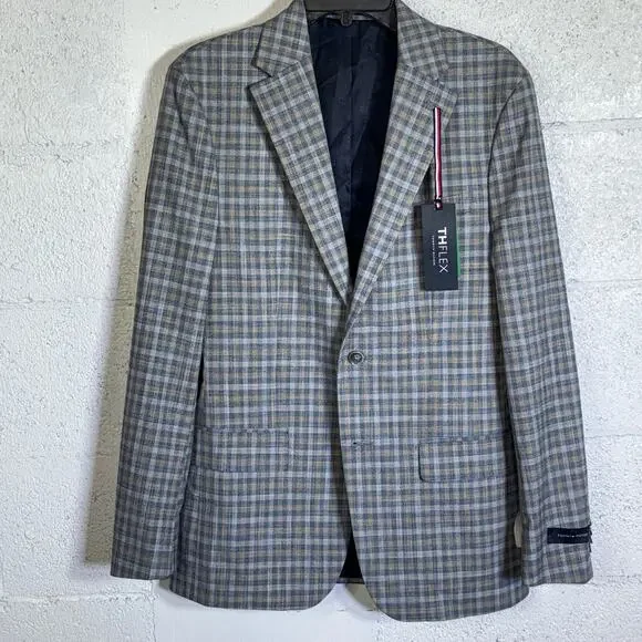 Tommy Hilfiger Men's Modern-Fit Windowpane Sport Coat Blue/tan 38R $295