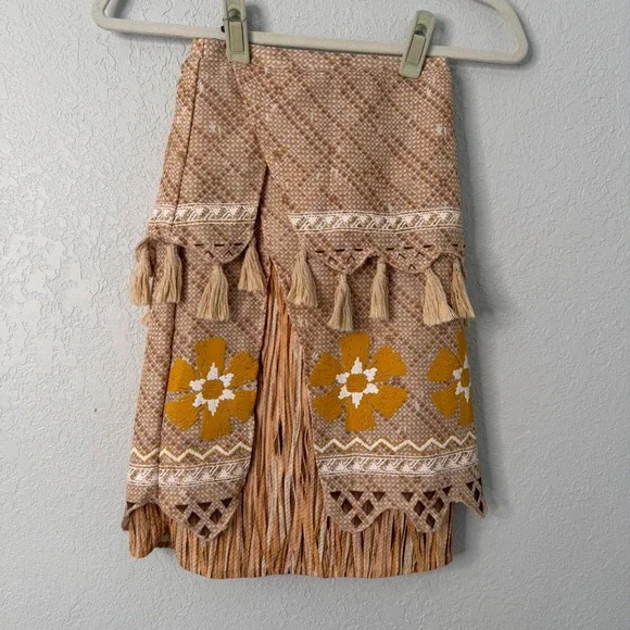 Disney‎ Store Moana Costume Skirt Kids Size 5/6 Tapa Print Floral Tassels Brown