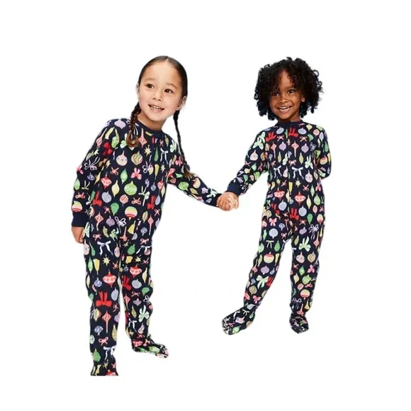 Old Navy Navy Blue Holiday‎ Ornament Fleece Footed Pajamas2-way zip 12-18M NWT