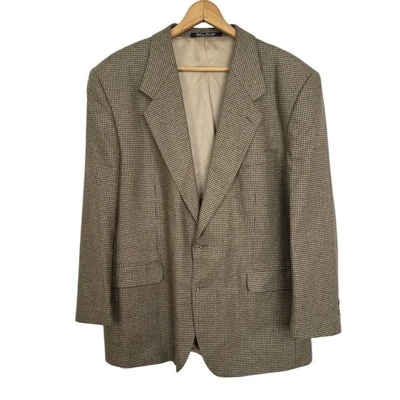 Tailors Row Deansgate Blazer Houndstooth Silk Wool Blend Sport‎ Coat Mens 44R